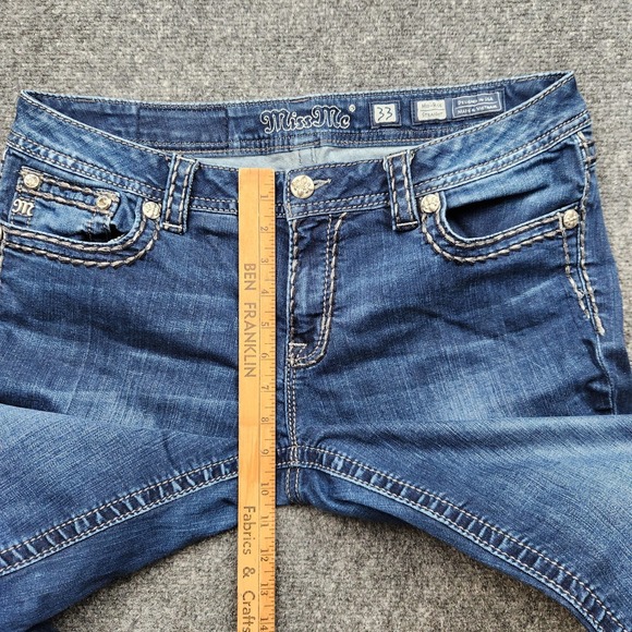 Miss Me Jeans Womens 33 Medium Wash Mid Rise Straight Embroidered Pockets Denim - Picture 6 of 9